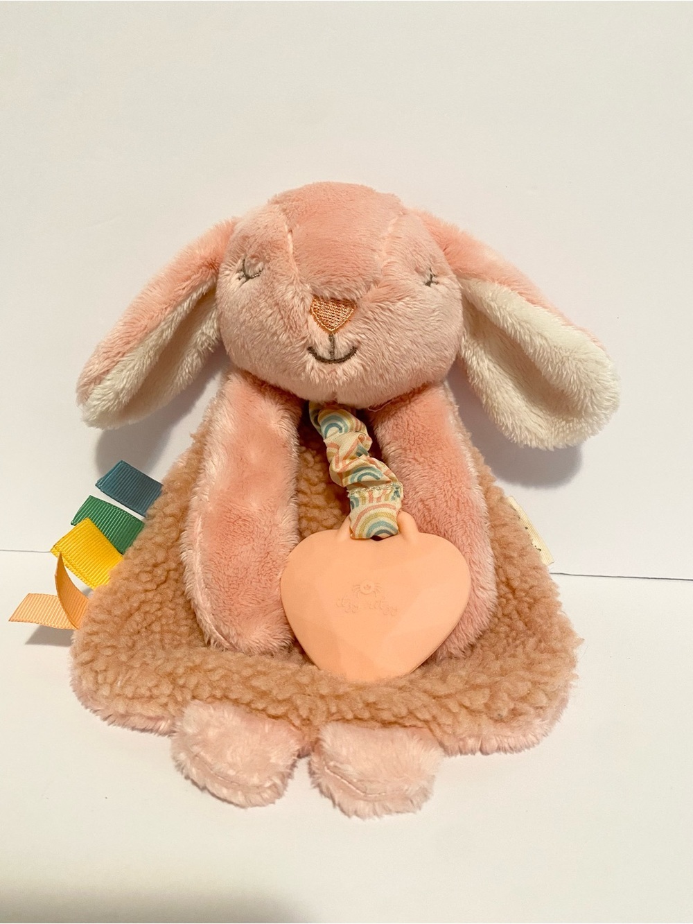 Itzy Ritzy Lovey Pink Bunny Plush Lovey Silicone Teether Baby Security Toy